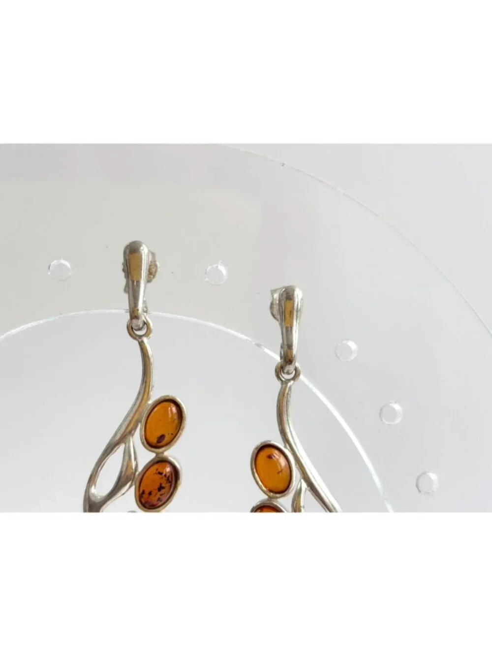 Natural Baltic Amber Accented Modernist Sterling Silver Classic 925 Earrings